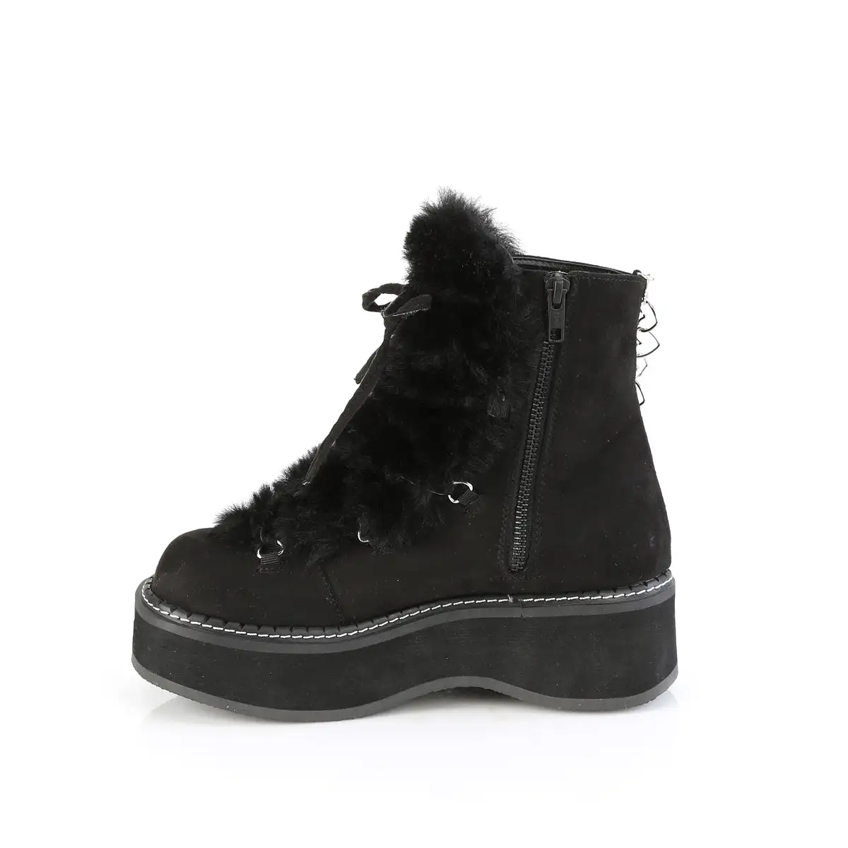 2 Inch Platform EMILY-55 Black Vegan Suede-Faux Fur