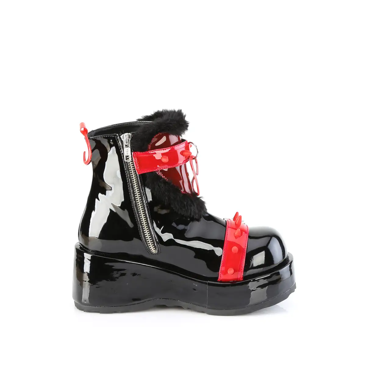 3 Inch Platform CUBBY-57 Black Patent-Red PVC