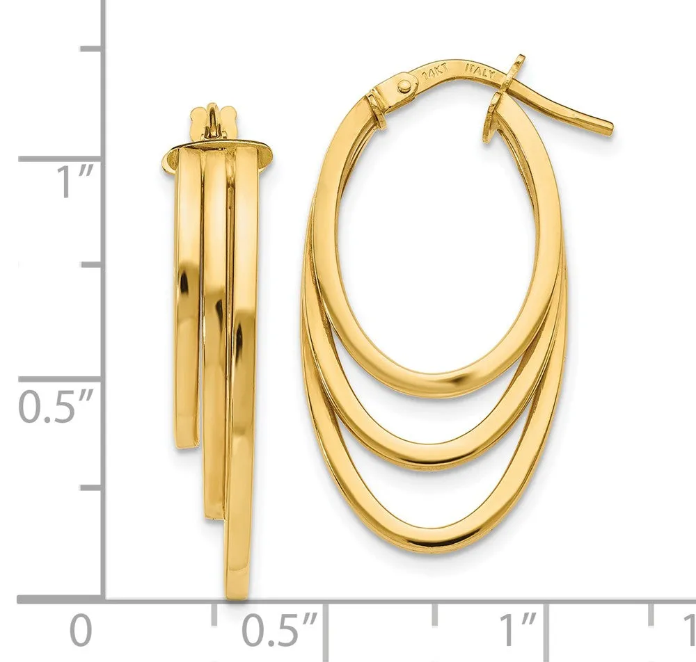 5mm x 29mm (1 1/8 Inch) 14k Yellow Gold Triple Oval Hoop Earrings