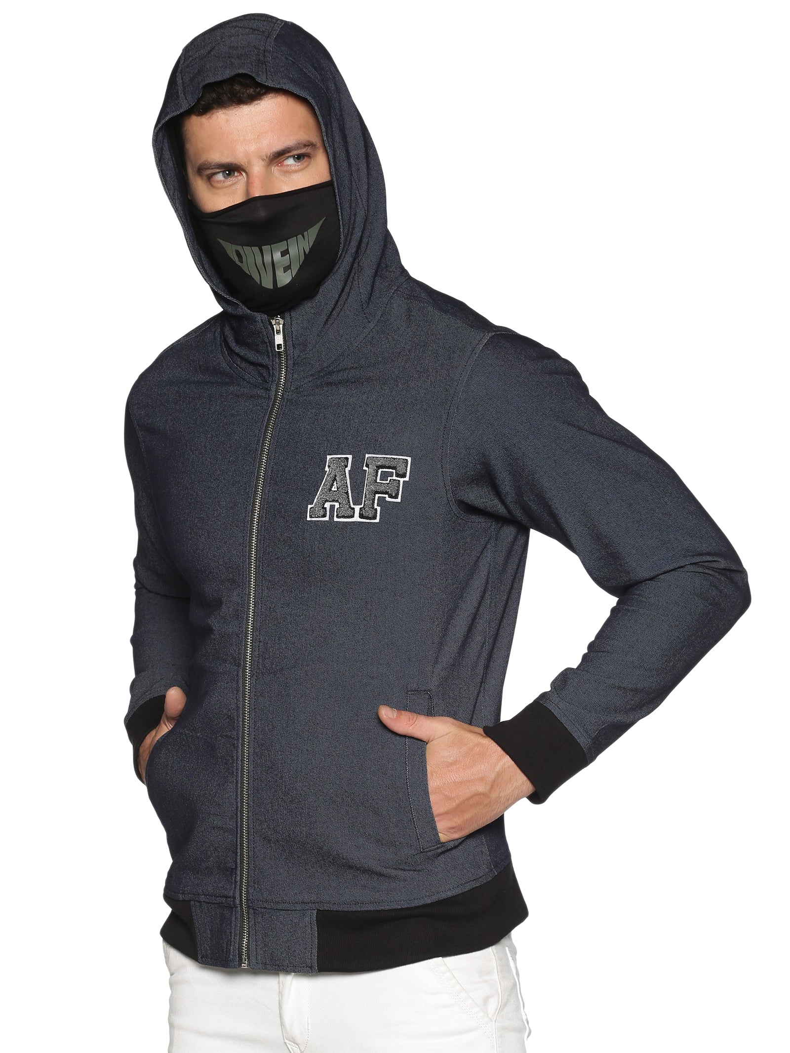 Arctic Fox Male Denim Black sweatshirts with Integrated Mask & Hoodies