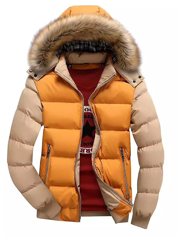 ASHORESHOP Men's Winter Jackets Thick Hooded Fur Collar Parka Men Coats