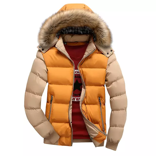 ASHORESHOP Men's Winter Jackets Thick Hooded Fur Collar Parka Men Coats