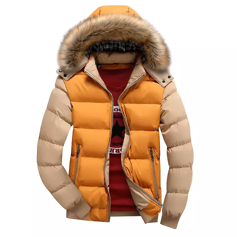 ASHORESHOP Men's Winter Jackets Thick Hooded Fur Collar Parka Men Coats