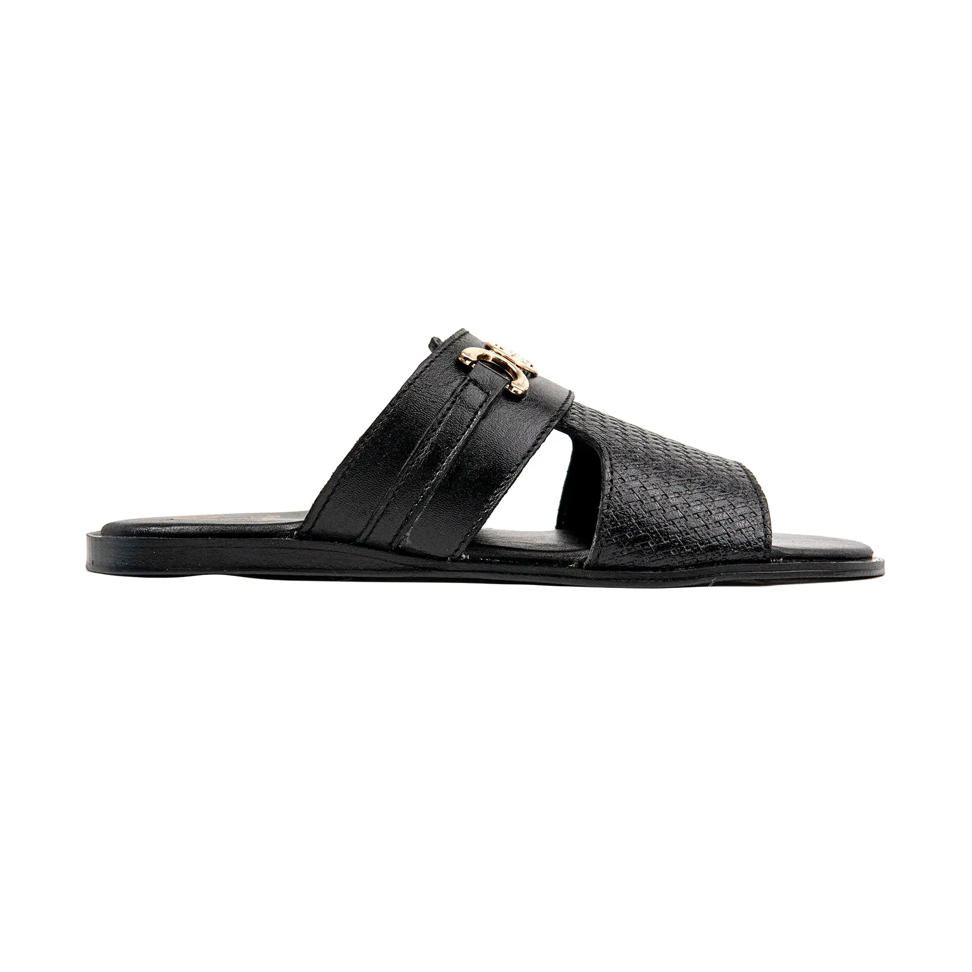 Black Dual Buckled Premium Leather Slippers