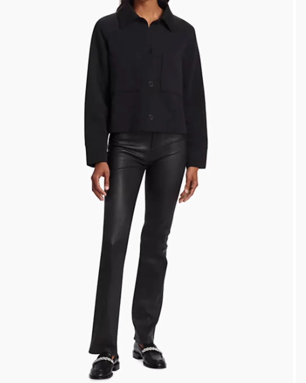 Black Stretch Boot Cut Leather Pant