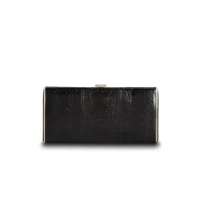 Box Wallet, Black Ostrich Sh., Gold-Tone Frame