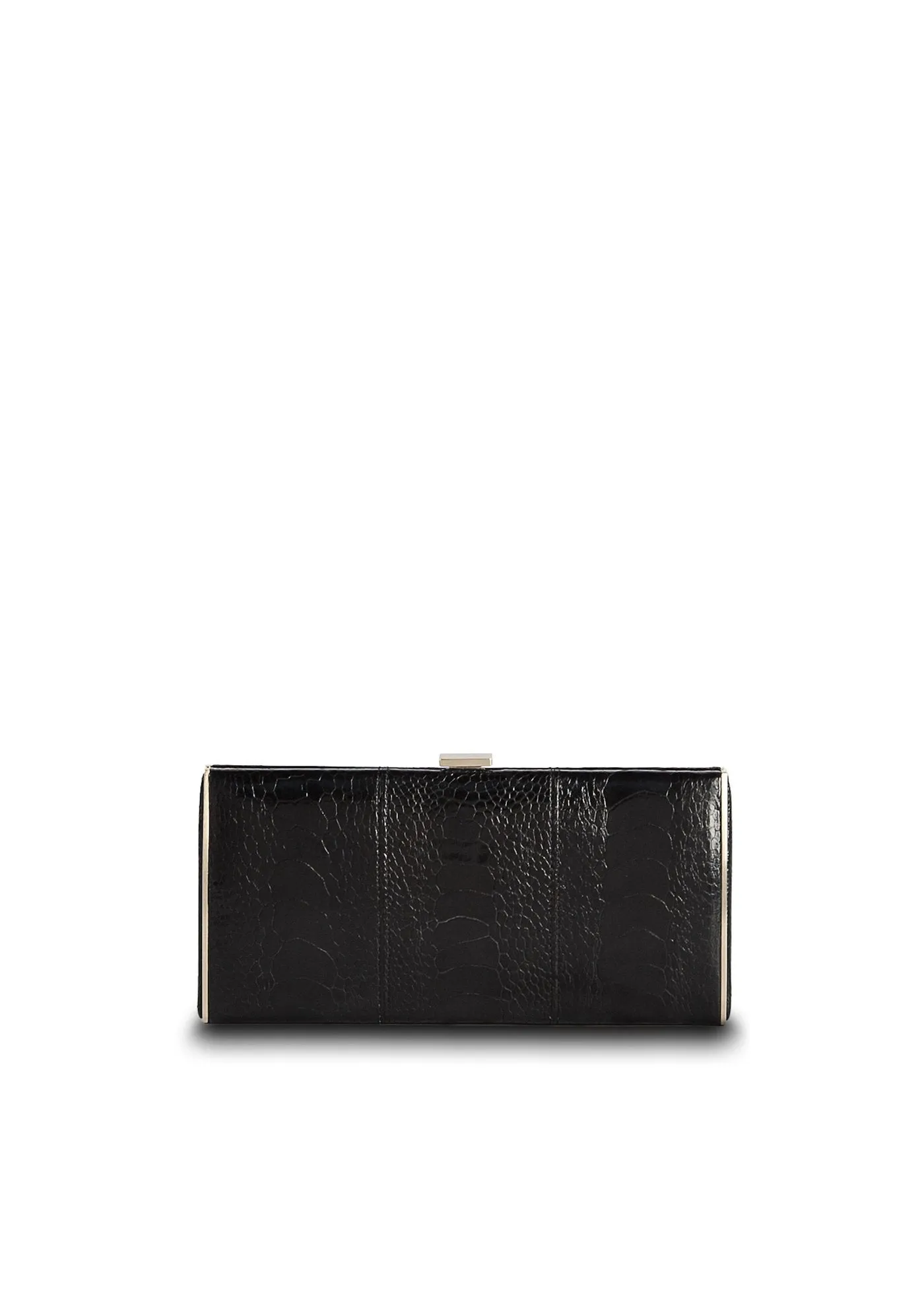 Box Wallet, Black Ostrich Sh., Gold-Tone Frame