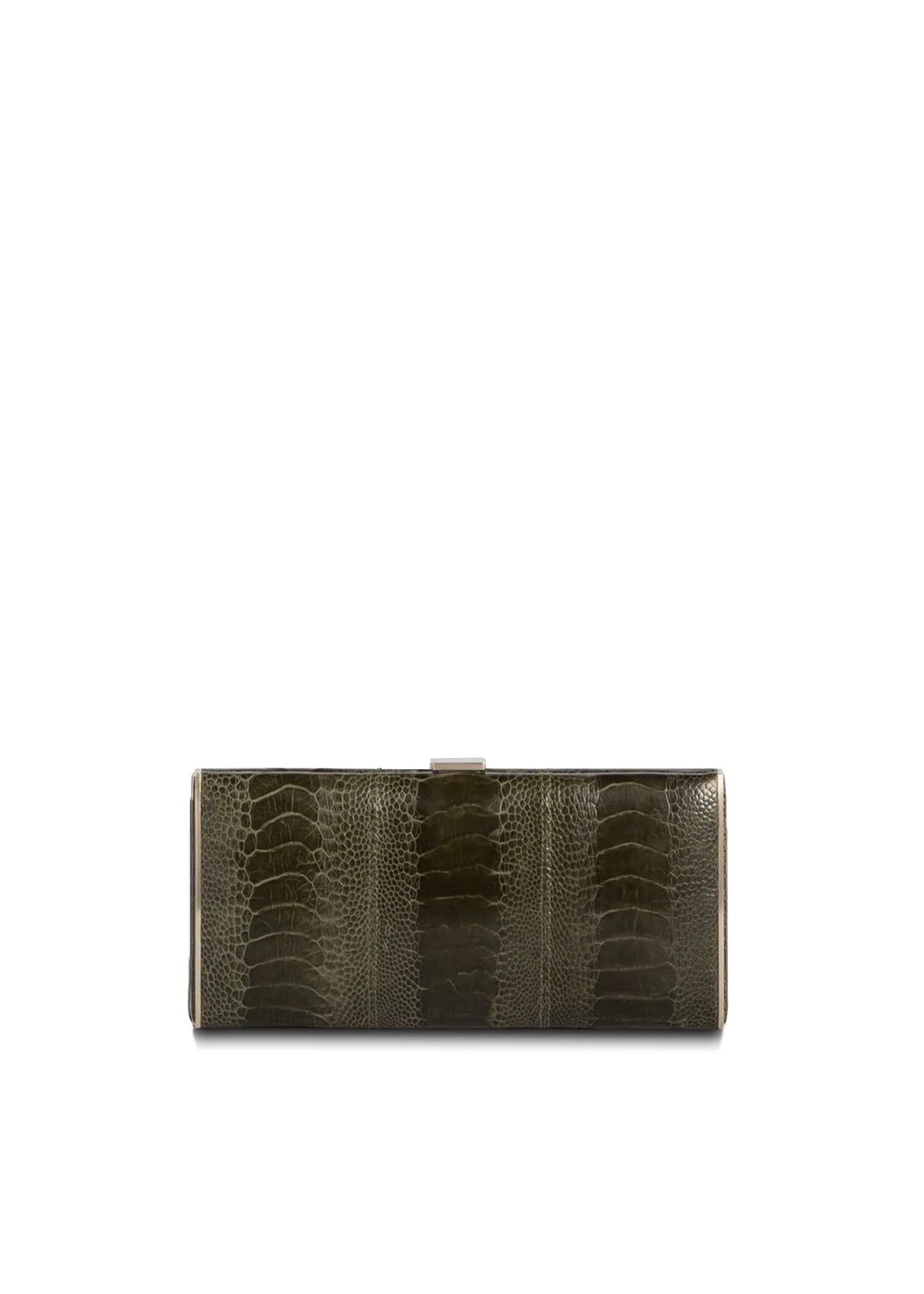 Box Wallet, Bronze Green Ostrich Sh., Gold-Tone