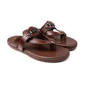 Brown Cross Strap Leather Slippers