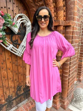 Candy Pink Crochet Cold Shoulder Dress Monica