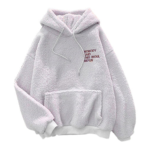 Casual Cute Hoodies Shearling Tops Womens Girls Korean K-pop Style Winter Fleece Warm Soft Loose fit