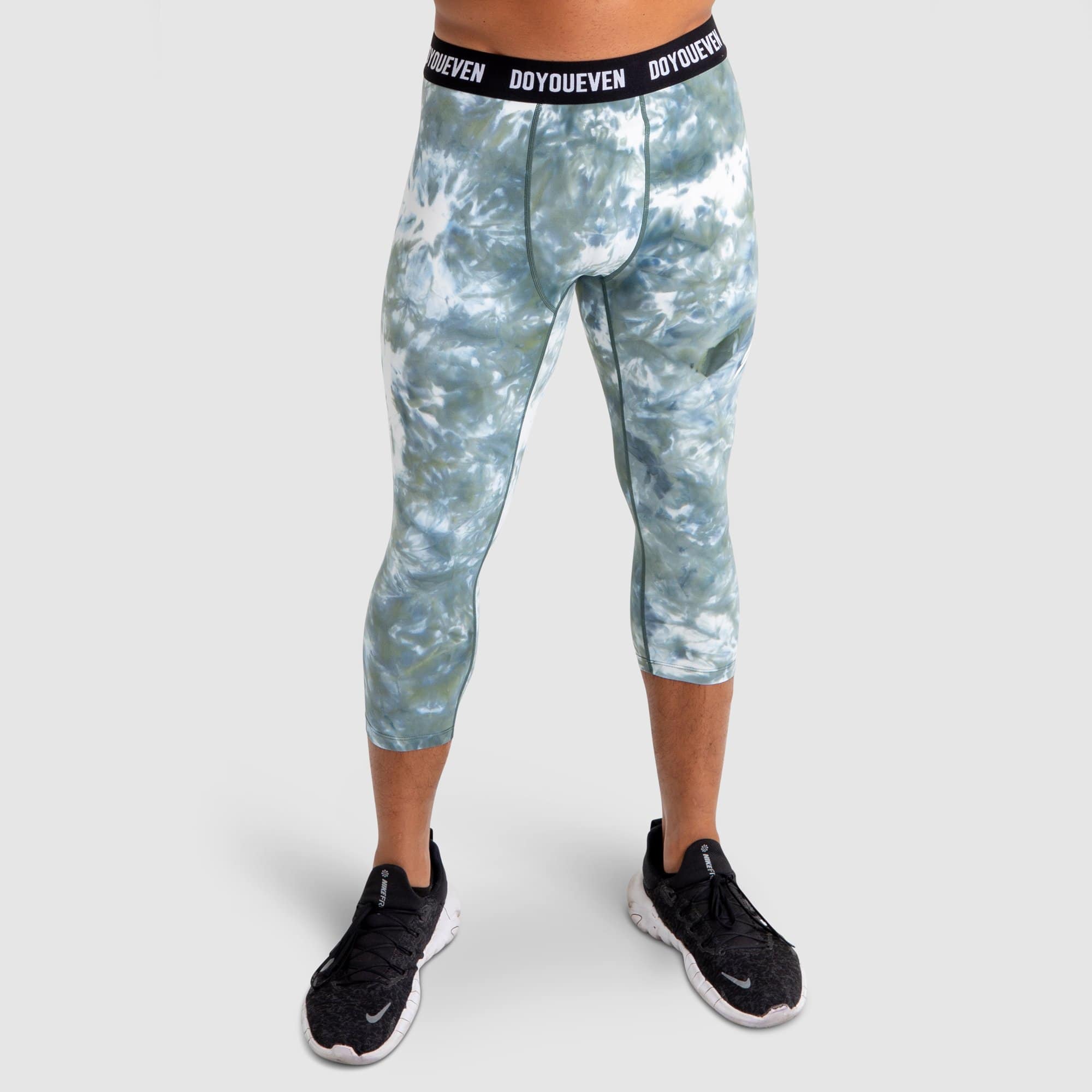 Compfit Tie Dye 3/4 Tights - Moss Green