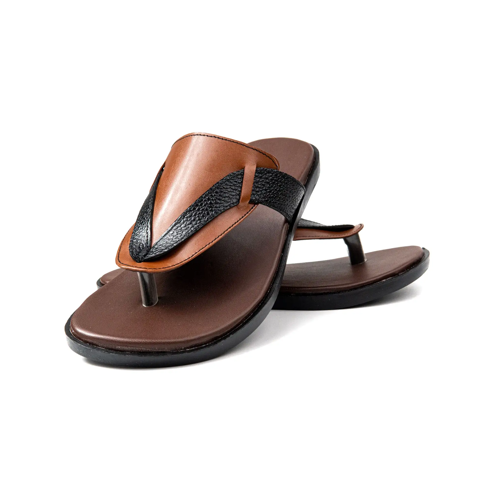 Crossed Brown Leather Slippers