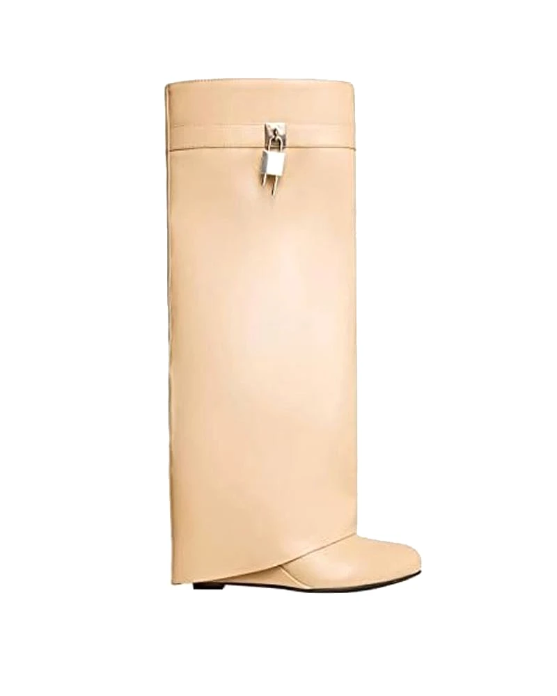 Decorative Lock Knee High Fold Over Boots