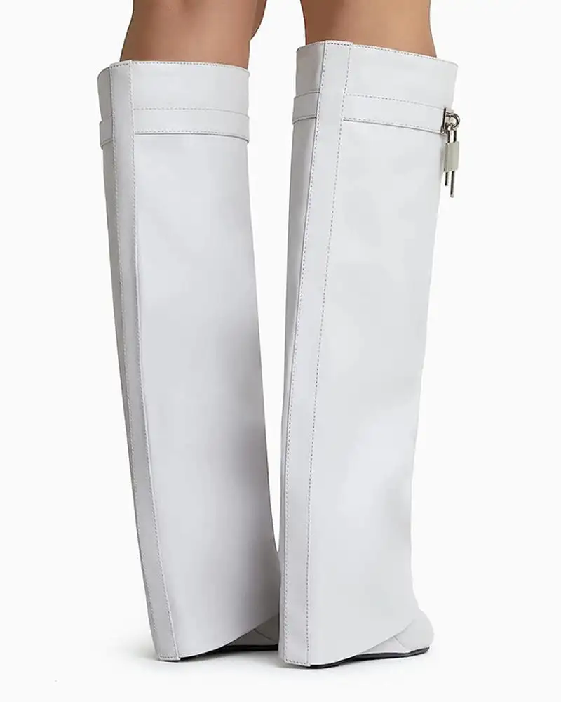 Decorative Lock Knee High Fold Over Boots