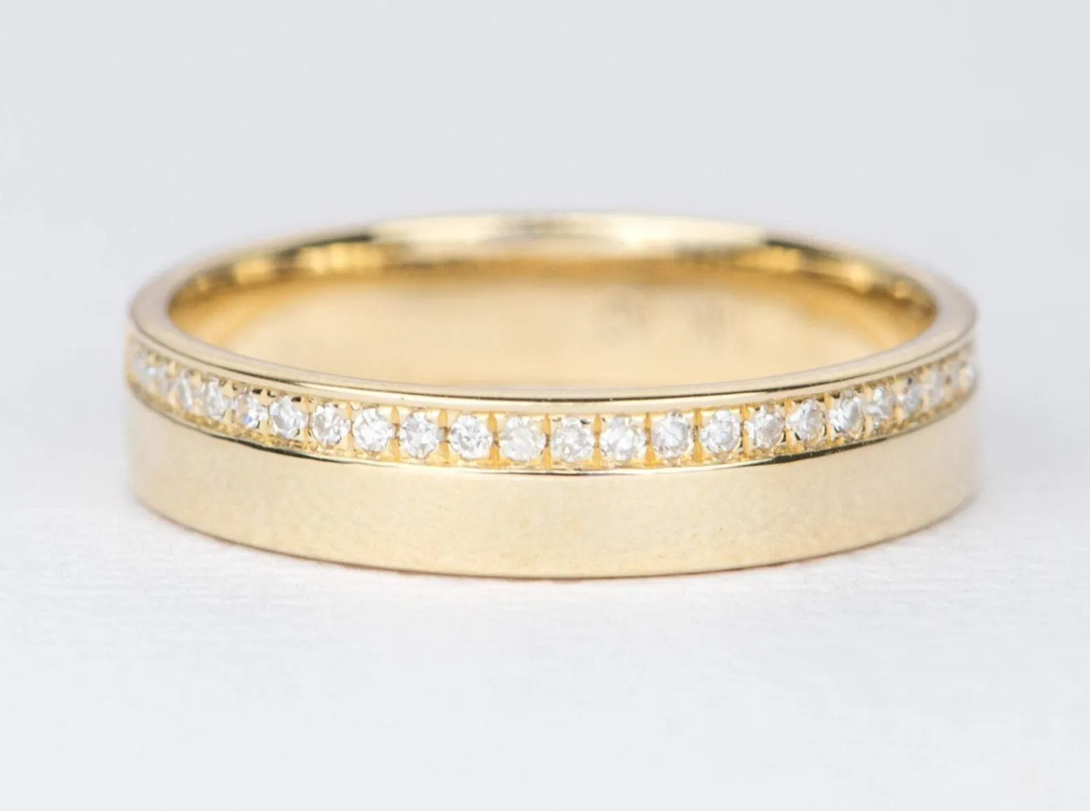 Diamond Wedding Band 14K Gold Half Eternity 4mm Unique Beaded Setting Plain Gold Contrast AD1342V2