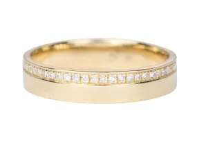 Diamond Wedding Band 14K Gold Half Eternity 4mm Unique Beaded Setting Plain Gold Contrast AD1342V2