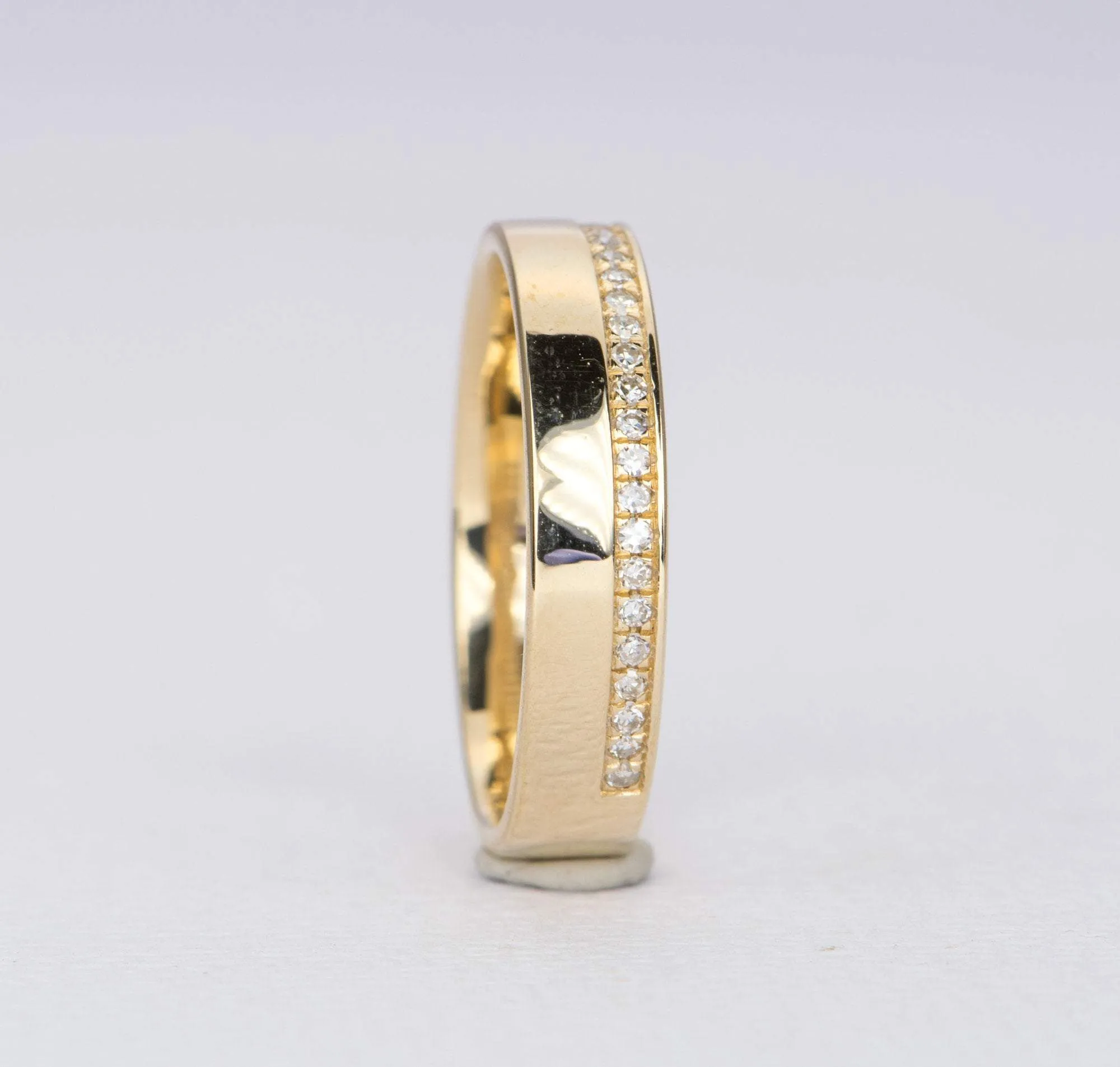 Diamond Wedding Band 14K Gold Half Eternity 4mm Unique Beaded Setting Plain Gold Contrast AD1342V2