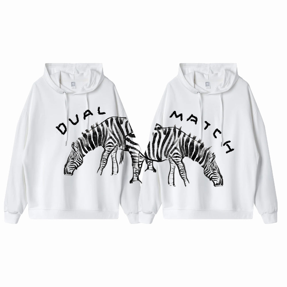 Dual Match Hoodies Unisex Valentine Hand Painting Zebra Matching Hoodies