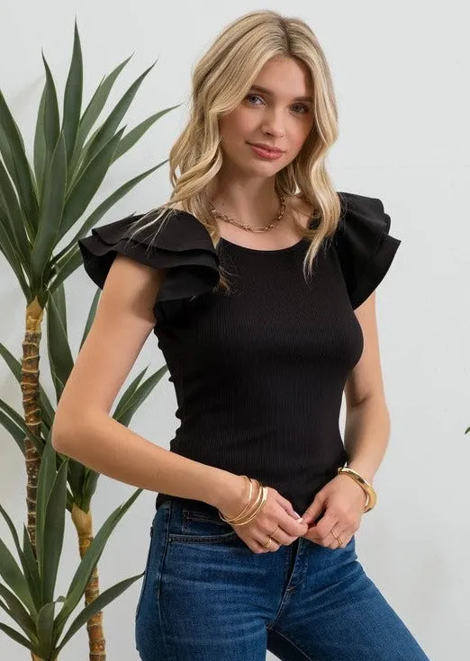 Fitted Ruffle Sleeve Tops - 2 Colors!