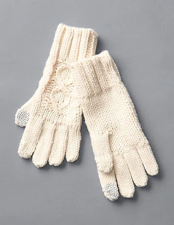 GAP Women White Honeycomb cable knit tech gloves