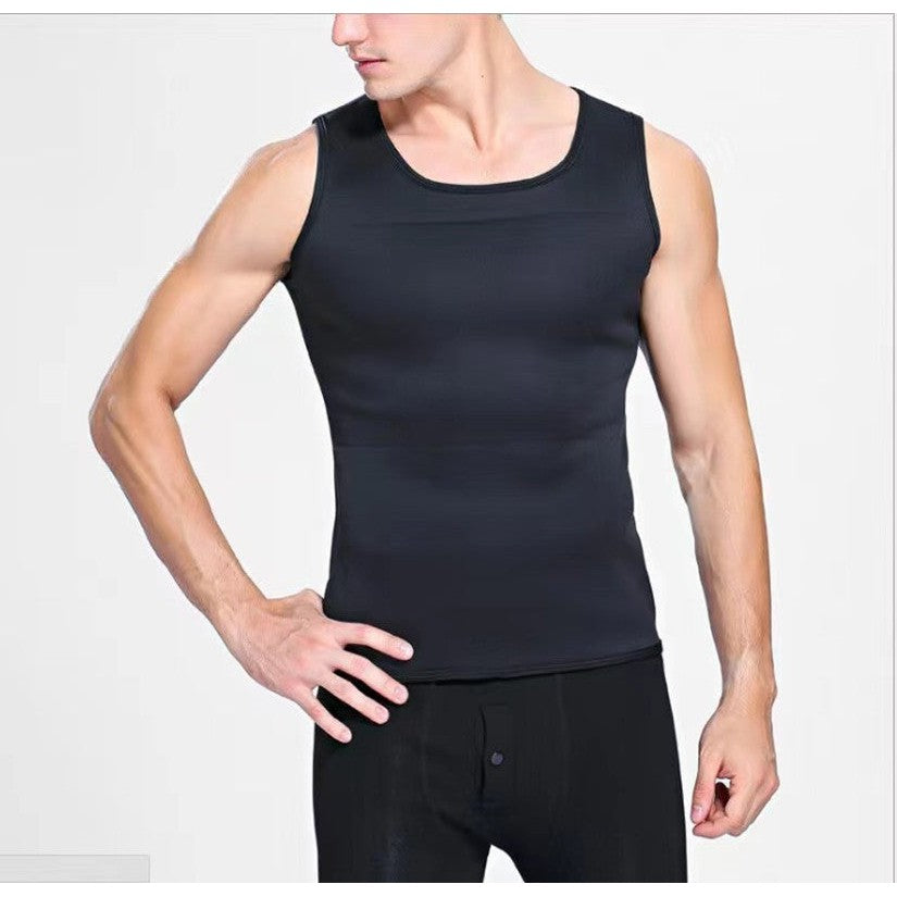 INSTOCK - Men's new neoprene corset U-neck sports vest tights.