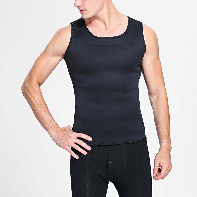 INSTOCK - Men's new neoprene corset U-neck sports vest tights.