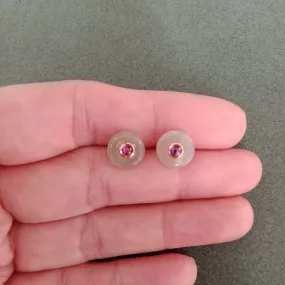 Jade coin rhodolite garnet stud earrings