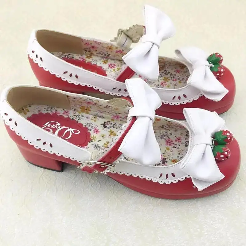 JAPANESE LOLITA STRAWBERRY BELL BOW SHOES BY50807