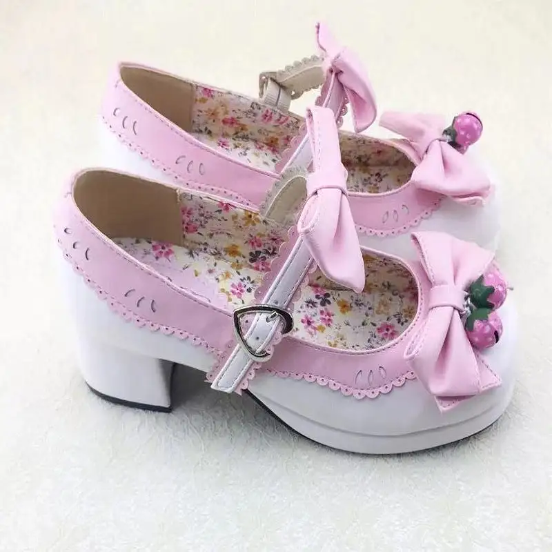 JAPANESE LOLITA STRAWBERRY BELL BOW SHOES BY50807