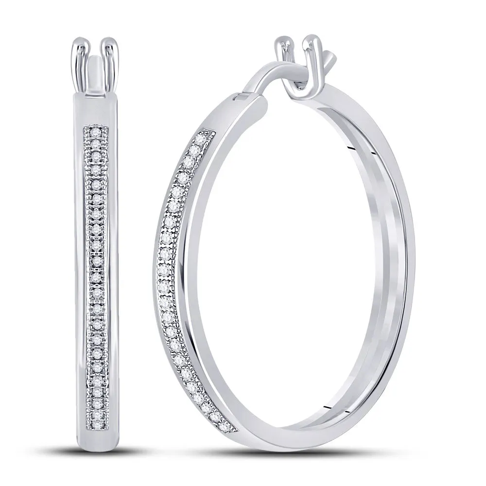 Keene Jewelers 10kt White Gold Womens Round Diamond Single Row Hoop Earrings 1/6 Cttw