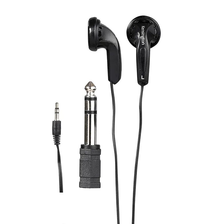 Kensington Stereo Earphones Black with 3.5mm to 6.5mm Stereo Adapter