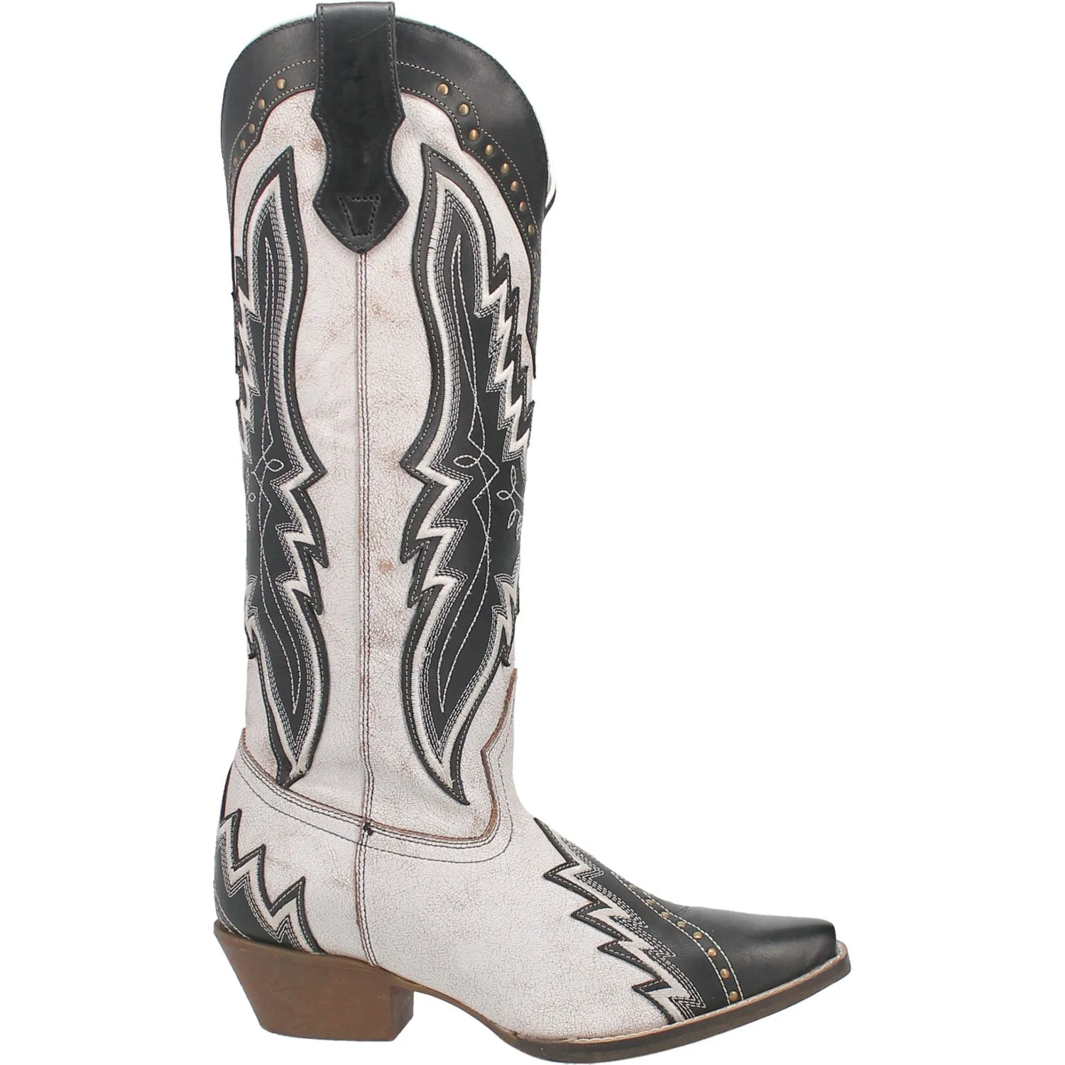 Laredo Womens Shawnee White/Black Leather Cowboy Boots