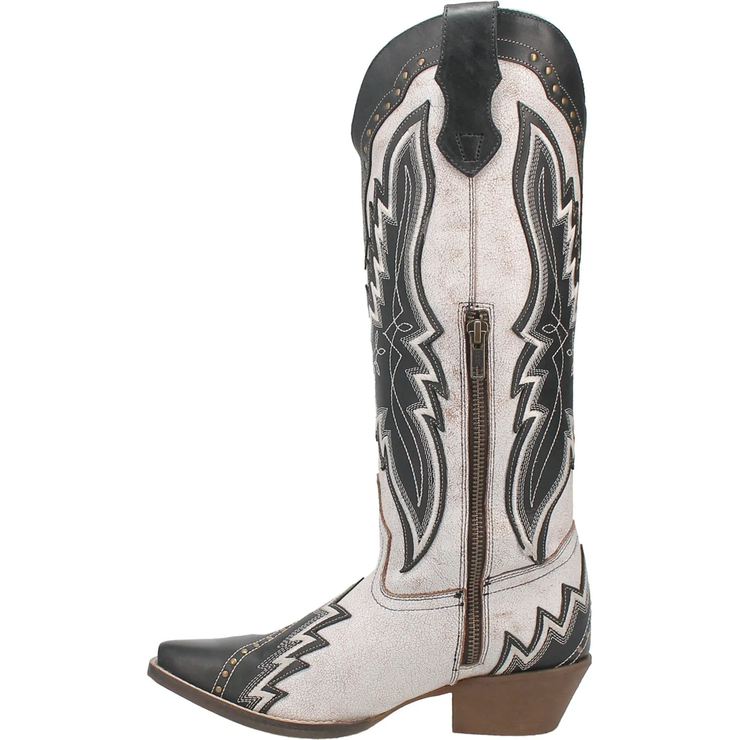 Laredo Womens Shawnee White/Black Leather Cowboy Boots