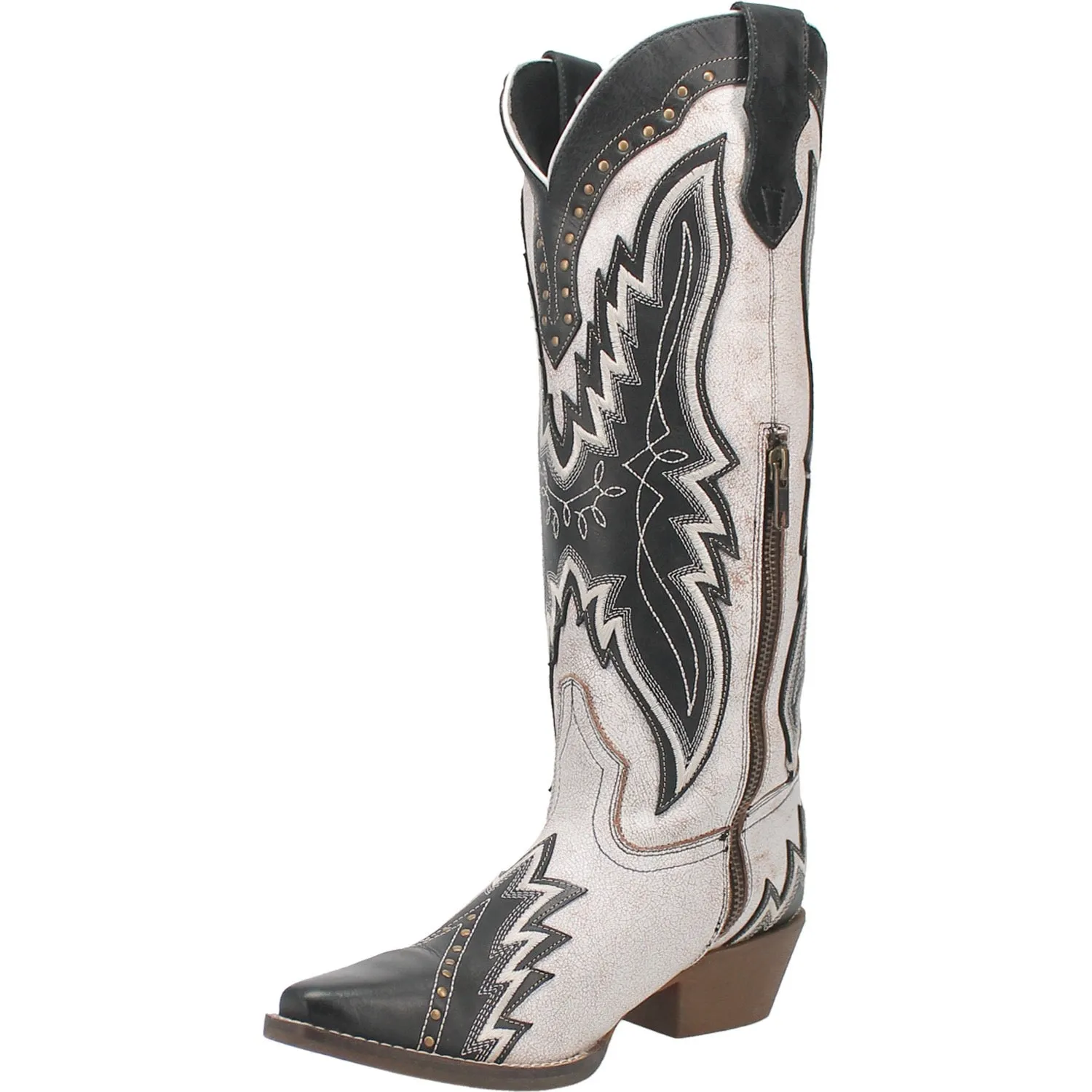 Laredo Womens Shawnee White/Black Leather Cowboy Boots