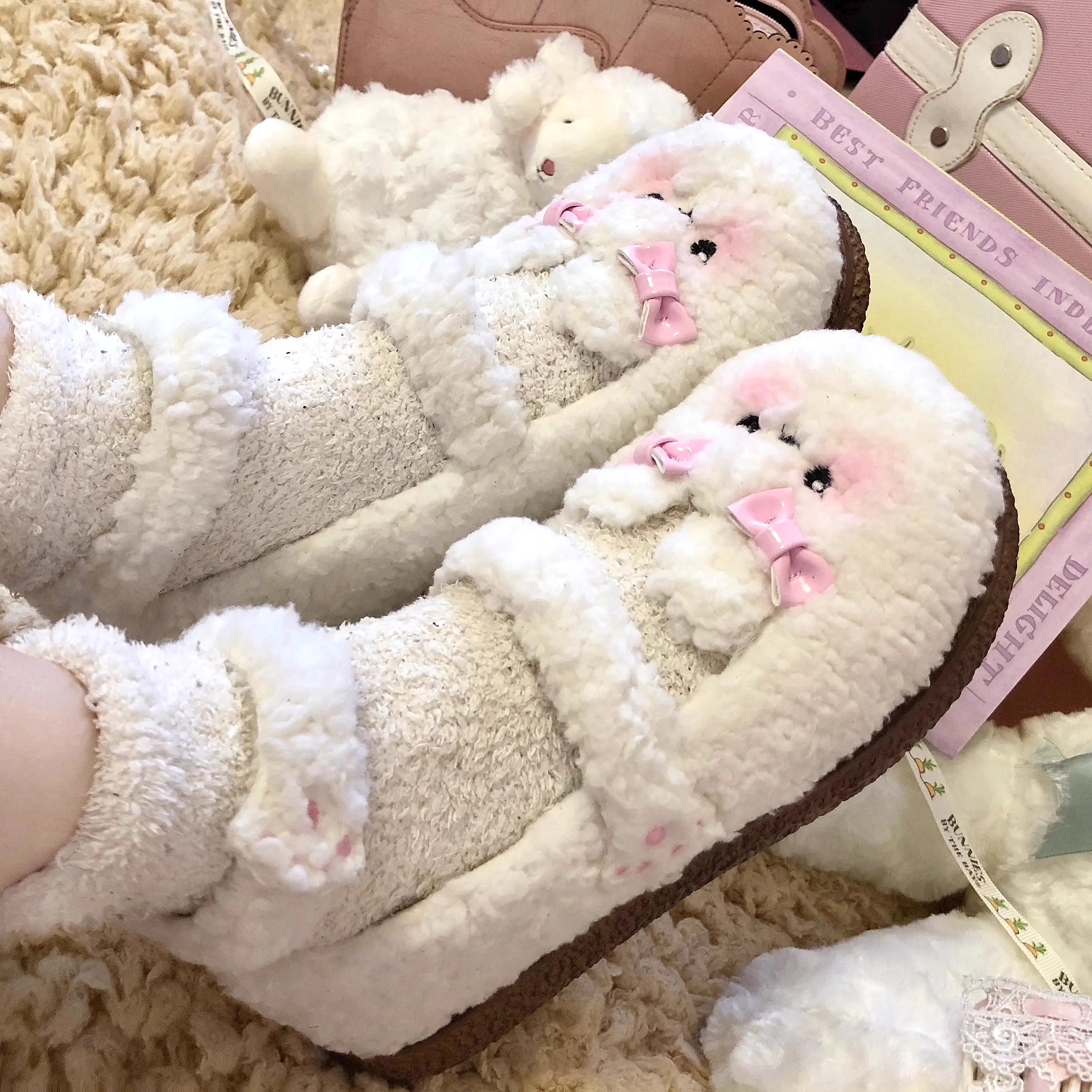 Little Sweet Bear Plush Lolita Lambhair Shoes BY12202