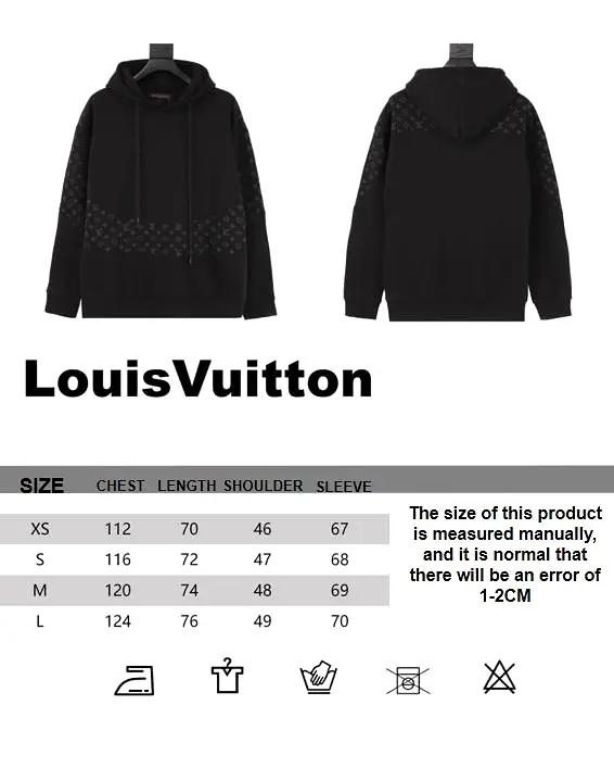 LouisVuitton 23FW stitching printing brand logo hooded sweater All Black 9.5