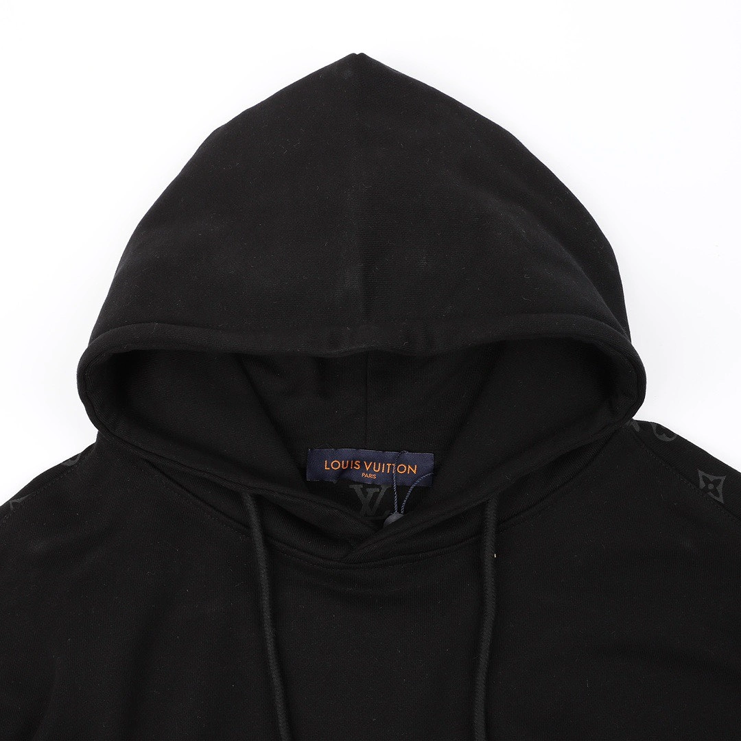 LouisVuitton 23FW stitching printing brand logo hooded sweater All Black 9.5