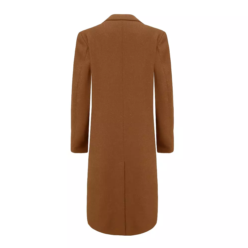 Men's Double-Breasted Knee Length Wool Blend Three Button Long Jacket Overcoat Top Coat