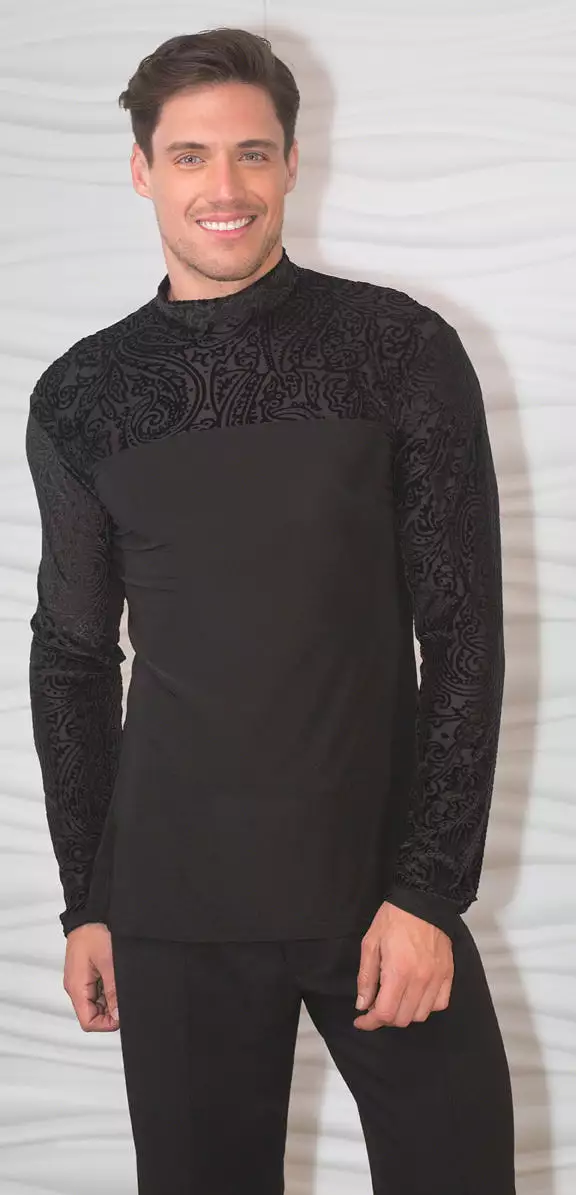 Men's Mock Turtle Neck Velvet Burnout Ballroom Tunic MS32