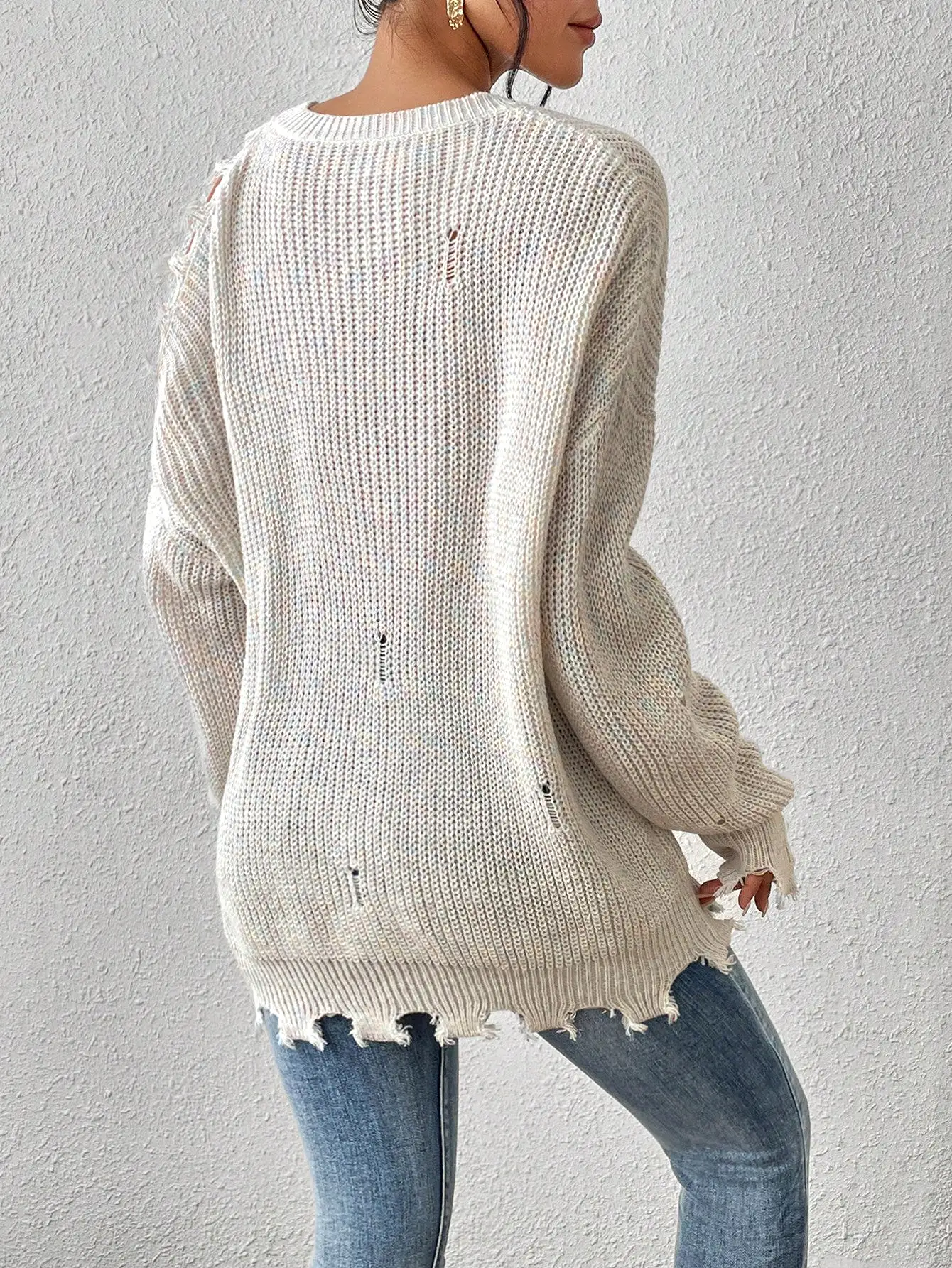 Off the Shoulder Distressed Sweater