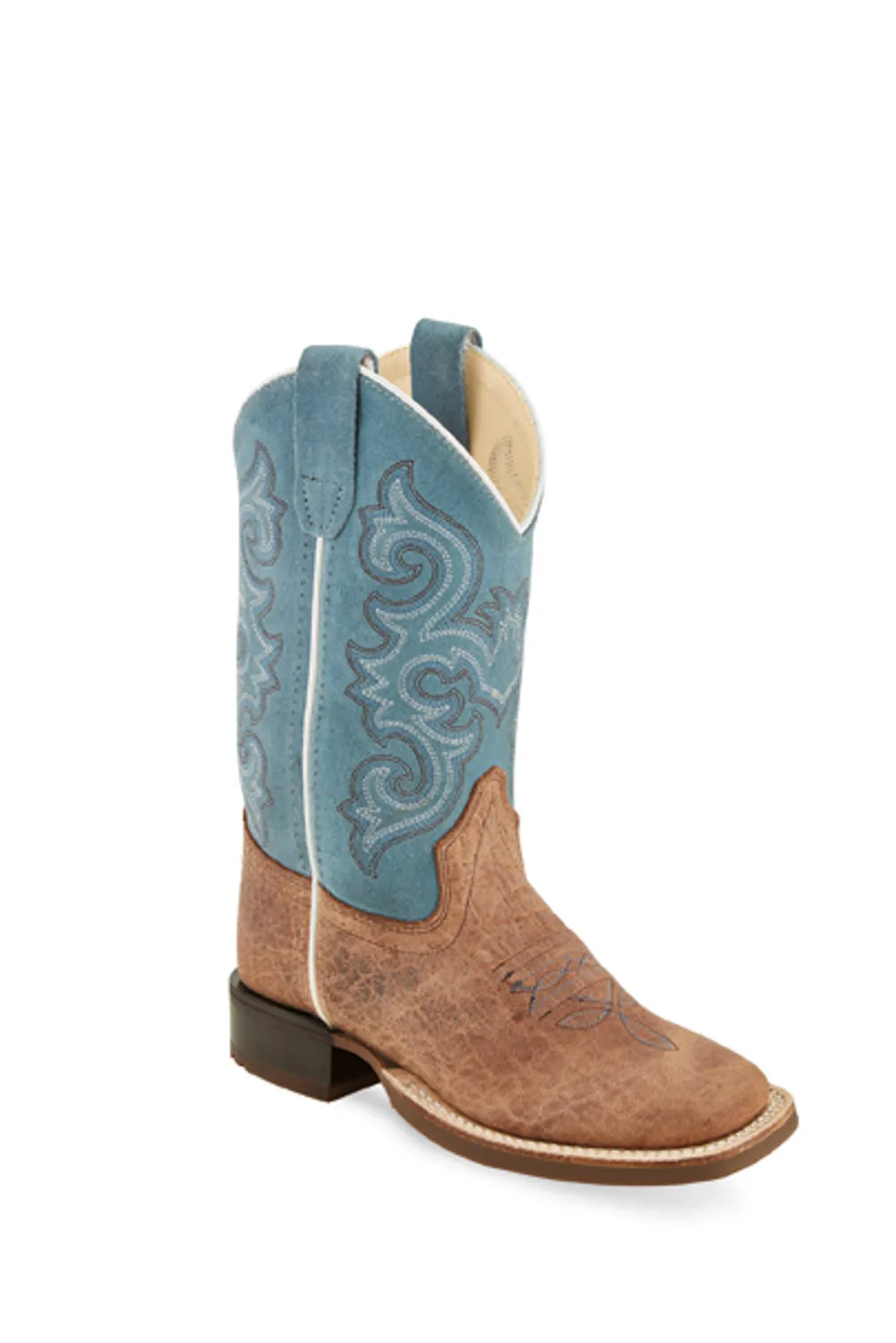 Old West Tan/Turquoise Youth Boys Leather Cowboy Boots 4.5D