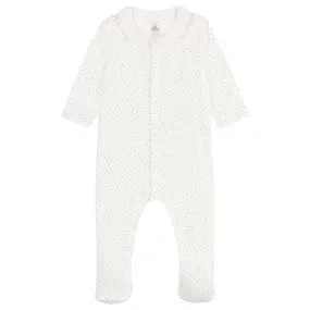 Petit Bateau Baby Pyjamas With Feet White With Blue Dot Print