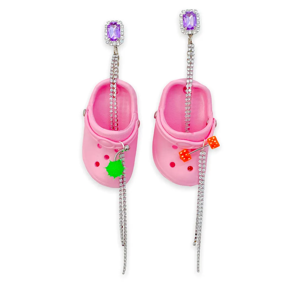 Pink Bedazzled Mini Croc Earrings