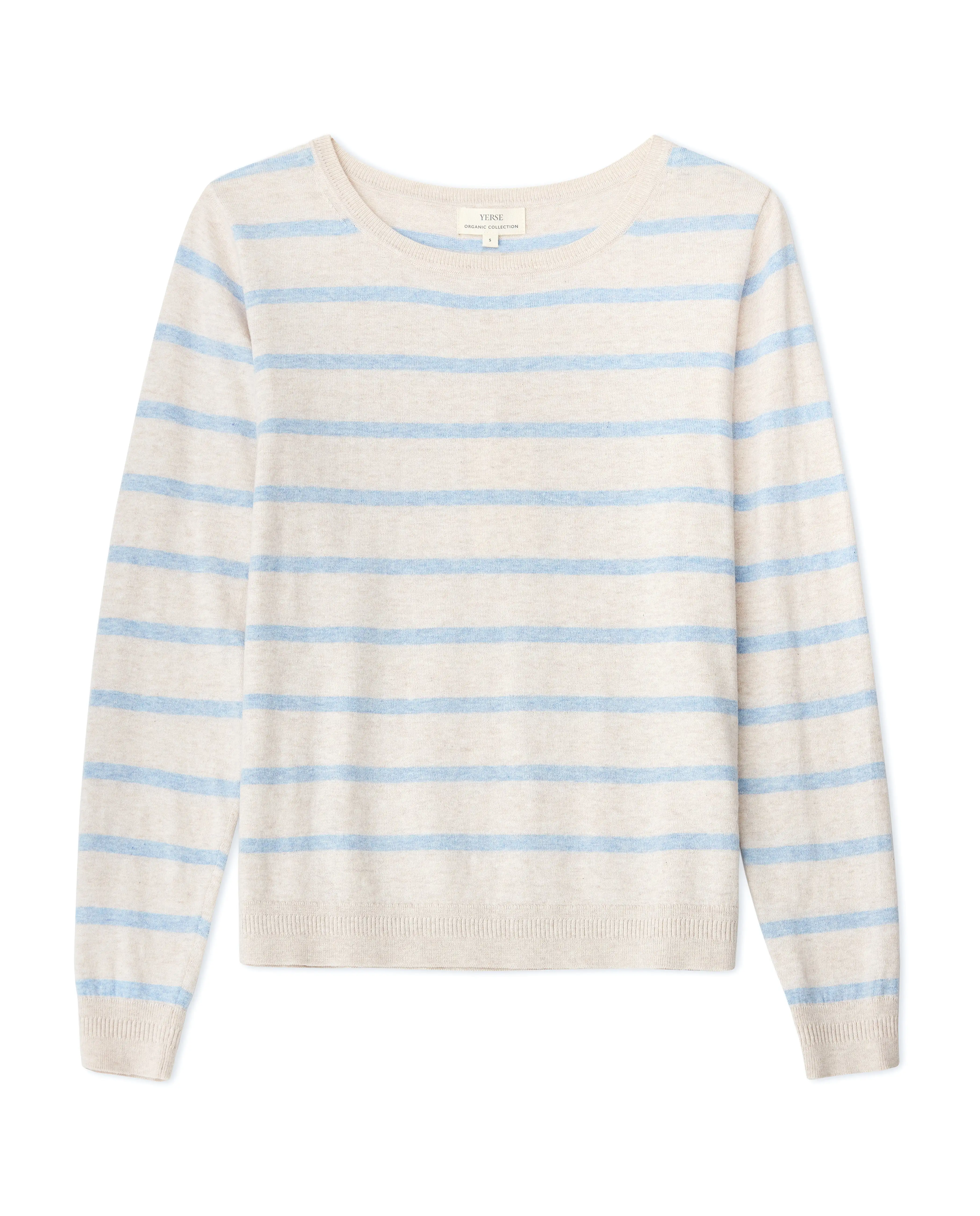 PULLOVER CREW SWEATER (ECRU/SKY BLUE STRIPE) - YERSE