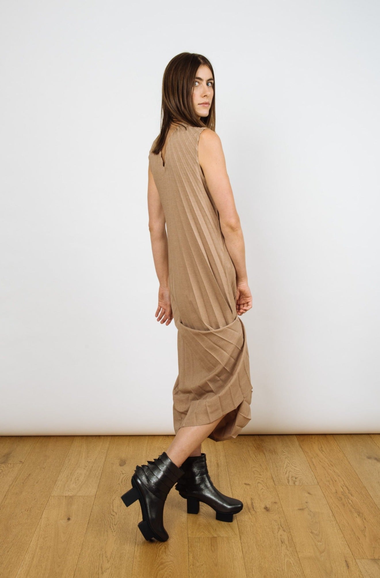 Reversible Racerback Maxi Sunburst Dress | Latte