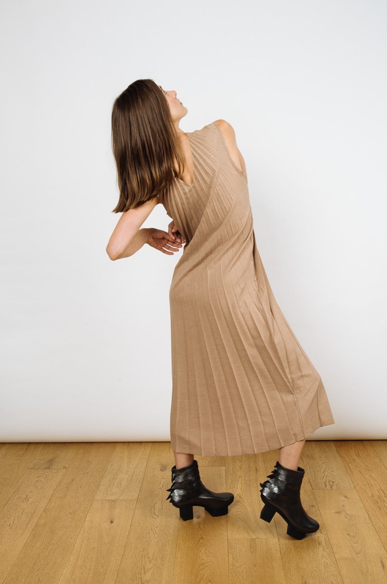 Reversible Racerback Maxi Sunburst Dress | Latte