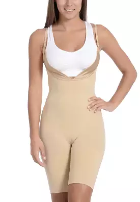 Seamless Wear Your Own Bra Bodysuit Shaper With Extra Long Boyleg Nude