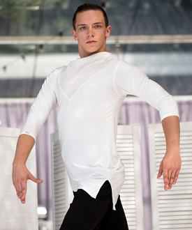 Senga Dancewear KAMET Men's Loose Turtleneck Tuck Out Style Latin Shirt Available in Cream and Black M073 in Stock