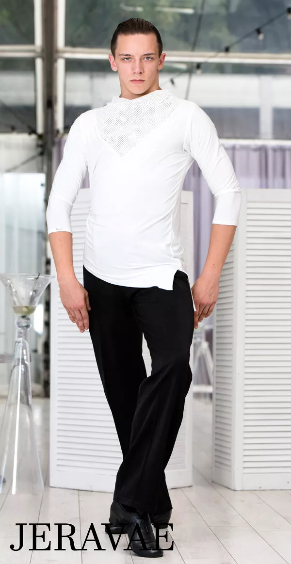 Senga Dancewear KAMET Men's Loose Turtleneck Tuck Out Style Latin Shirt Available in Cream and Black M073 in Stock